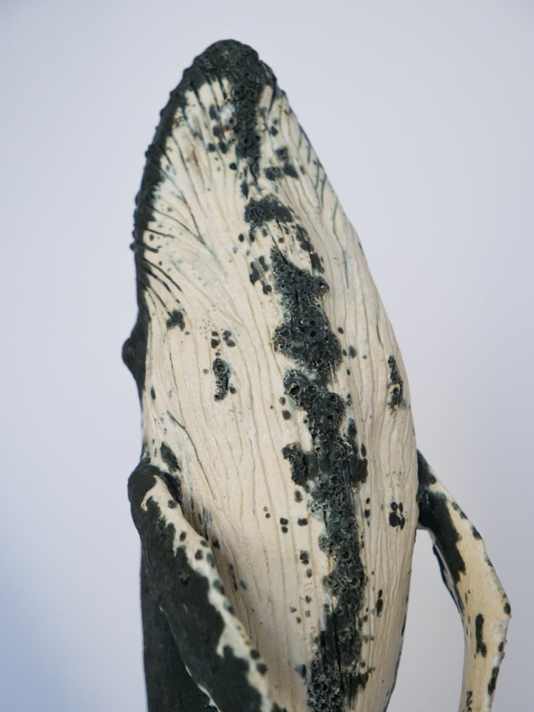 Whale Tala: grey & white, large, ceramic, on stand