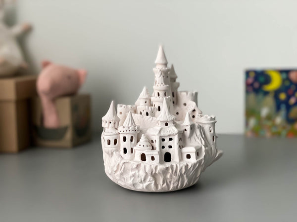 Castle night light, ceramics, with garland for kids room, magic fortress on cliff, lamp warm light, hogwarts interior decor, nightlight