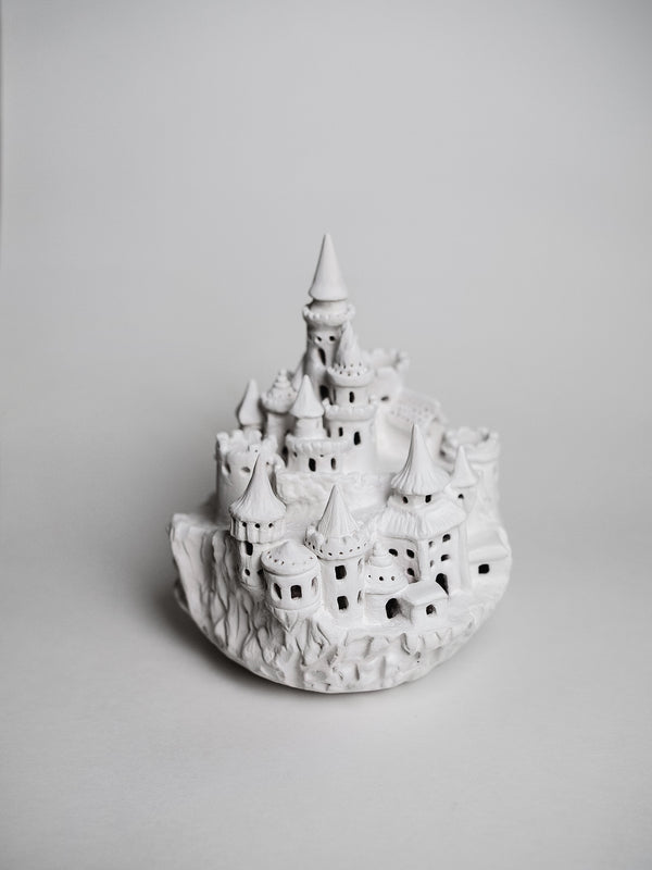 Castle night light, ceramics, with garland for kids room, magic fortress on cliff, lamp warm light, hogwarts interior decor, nightlight