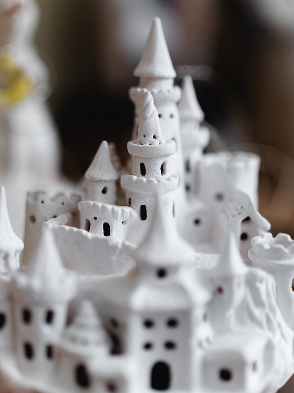 Castle night light, ceramics, with garland for kids room, magic fortress on cliff, lamp warm light, hogwarts interior decor, nightlight