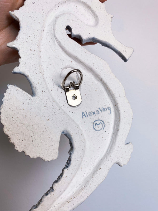 Ceramic sculpture seahorse, coastal style interior decor, wall art object, undersea animal, ocean life