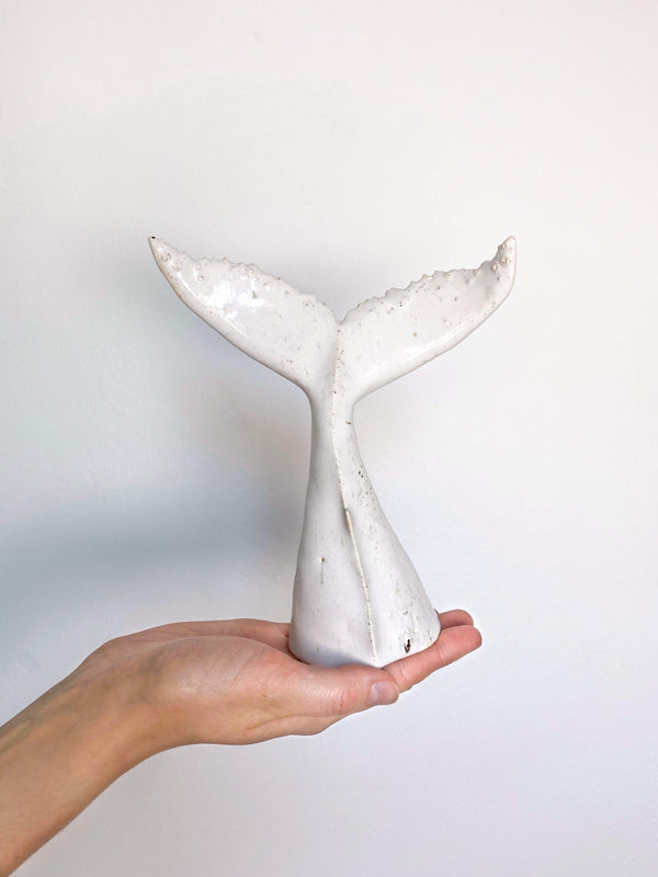 Whale tails couple, ceramic, white undersea animals, family of whales, handmade