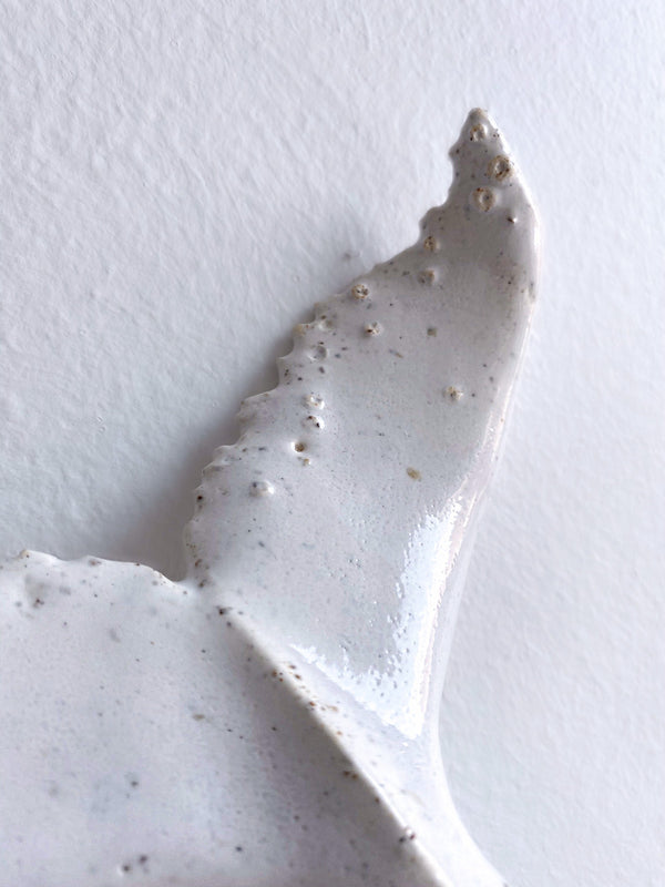 Whale tail for shelf, the small one from whales family, white ceramic undersea animal