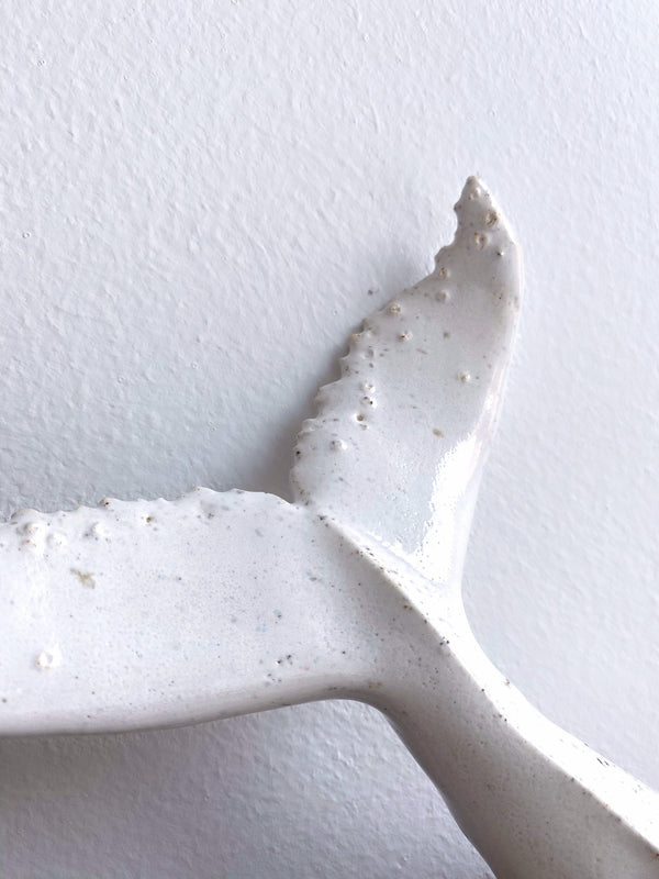 Whale tail for shelf, the small one from whales family, white ceramic undersea animal