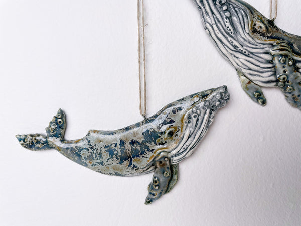 Frosty whales of ceramics for your interior, Christmas tree toys, flat whales