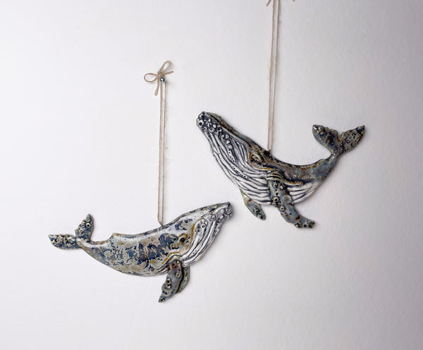 Frosty whales of ceramics for your interior, Christmas tree toys, flat whales