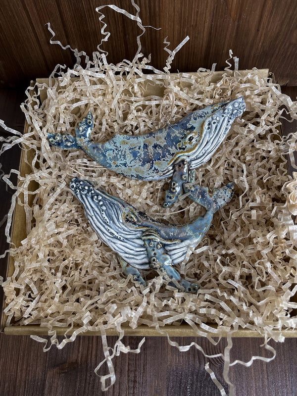 Frosty whales of ceramics for your interior, Christmas tree toys, flat whales