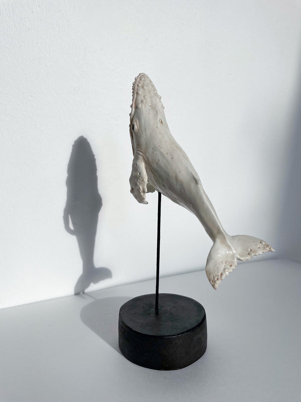 Ceramic sculpture “Albino humpback whale”, porcelain whale miniature