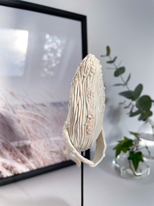 Ceramic sculpture “Albino humpback whale”, porcelain whale miniature