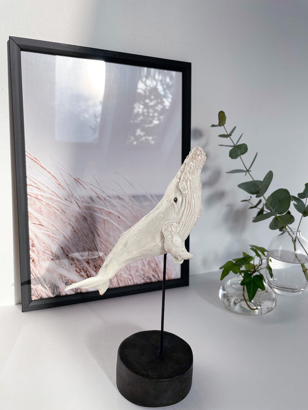 Ceramic sculpture “Albino humpback whale”, porcelain whale miniature
