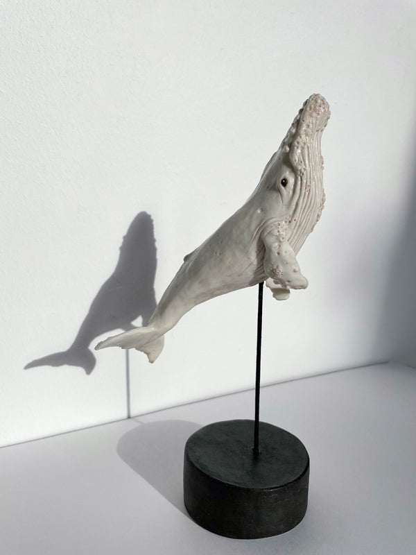 Ceramic sculpture “Albino humpback whale”, porcelain whale miniature