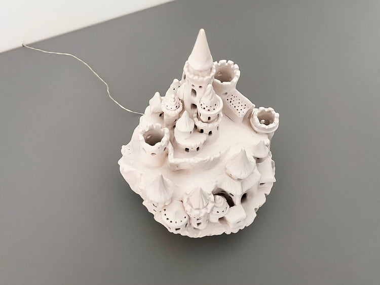Castle night light, ceramics, with garland for kids room, magic fortress on cliff, lamp warm light, hogwarts interior decor, nightlight