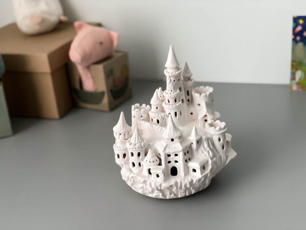Castle night light, ceramics, with garland for kids room, magic fortress on cliff, lamp warm light, hogwarts interior decor, nightlight