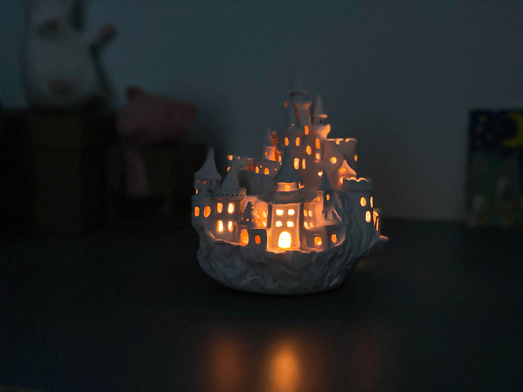 Castle night light, ceramics, with garland for kids room, magic fortress on cliff, lamp warm light, hogwarts interior decor, nightlight