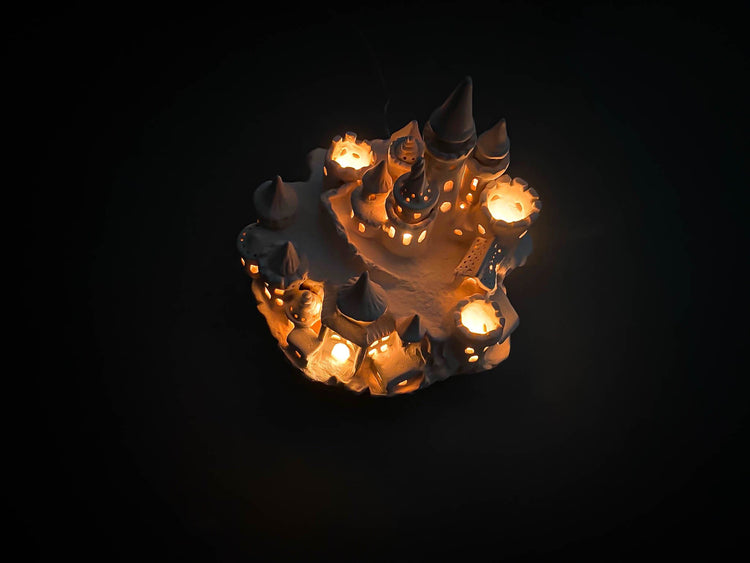 Castle night light, ceramics, with garland for kids room, magic fortress on cliff, lamp warm light, hogwarts interior decor, nightlight