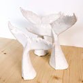 Whale tail for shelf, white ceramic undersea animal, handmade