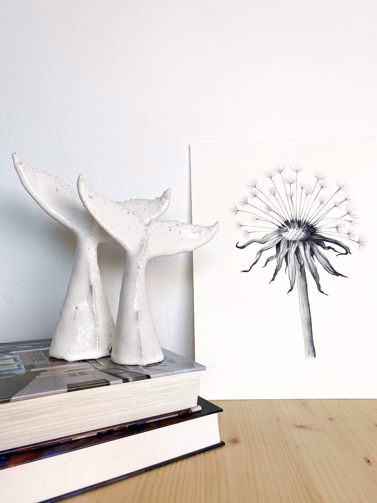 Whale tail for shelf, white ceramic undersea animal, handmade